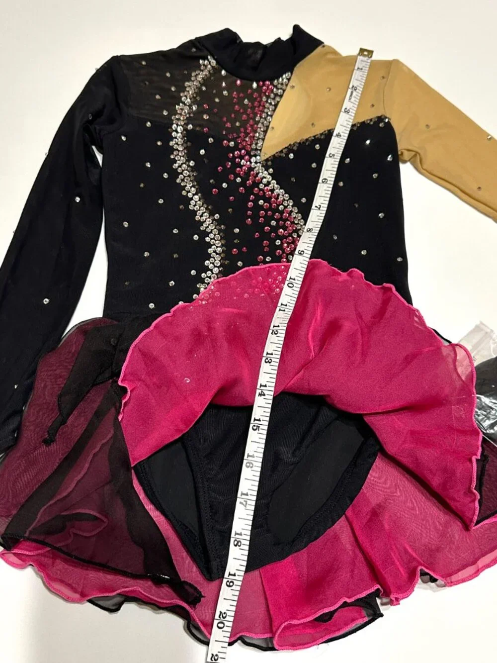 New Black with pink trim Crystal Figure Skating Dress Girls Size 6